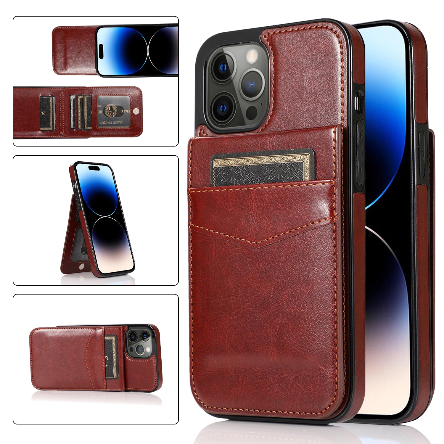 Kickstand Phone Cover for iPhone 14 Pro Max PU Leather + TPU Case with Card Holder Kickstand Phone Cover for iPhone 14 Pro Max PU Leather + TPU Case with Card Holder